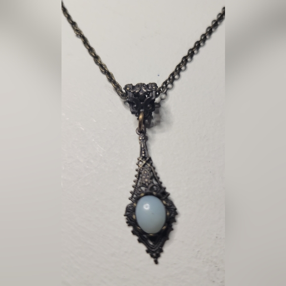Filigree Necklace With Light Blue Stone - Picture 2 of 2